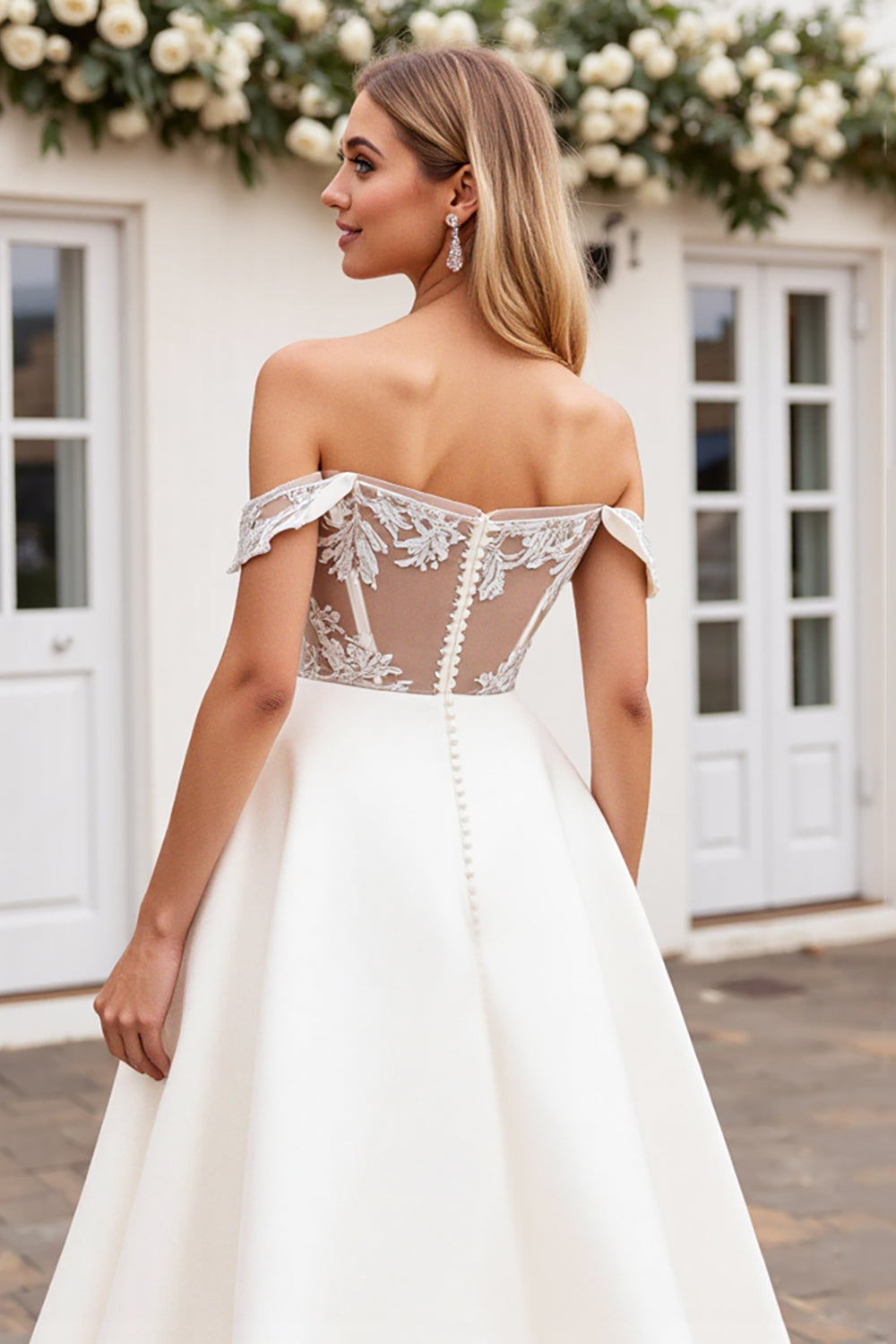 lvory Linia Off The Shoulder Koronkowa Suknia Ślubna Z Aplikacjami