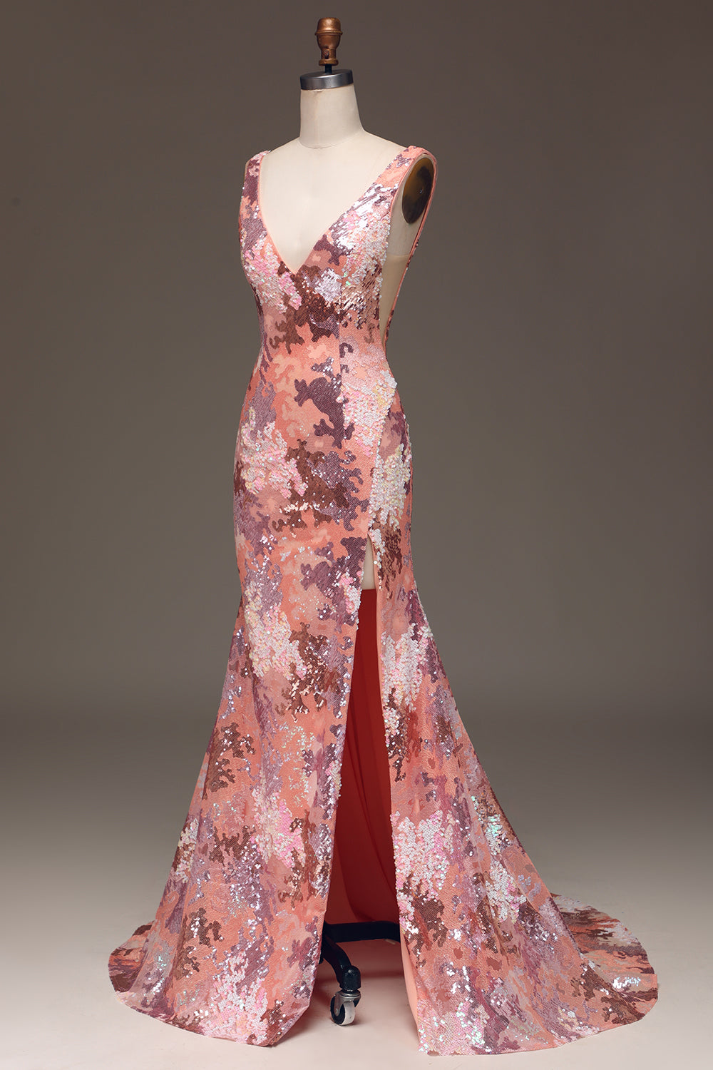 Różowa Błyszcząca Cekinowa Syrenka Długa Sukienka Na Studniówkę Z Rozcięciem