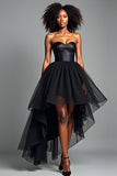 Czarny sukienka wizytowa A Line Sweetheart High-Low