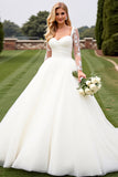 Ivory Lace Długie Rękawy A Line Organza Suknia Ślubna