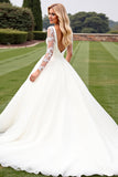 Ivory Lace Długie Rękawy A Line Organza Suknia Ślubna