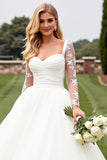Ivory Lace Długie Rękawy A Line Organza Suknia Ślubna