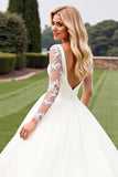 Ivory Lace Długie Rękawy A Line Organza Suknia Ślubna