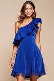 Na jedno ramię Royal Blue Satin A Line Homecoming Dress