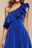 Na jedno ramię Royal Blue Satin A Line Homecoming Dress