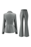 Szaro-zielone 2 częściowe garnitury damskie Slim Fit z guzikiem