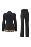 Czarne 2 częściowe garnitury damskie w panterkę Slim Fit