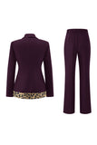 Czarne 2 częściowe garnitury damskie w panterkę Slim Fit