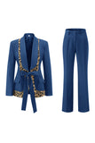 Czarne 2 częściowe garnitury damskie w panterkę Slim Fit