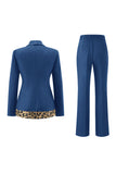 Czarne 2 częściowe garnitury damskie w panterkę Slim Fit