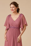 Desert Rose Chiffon Linia Aplikowana sukienka dla matki panny młodej z rękawami