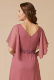 Desert Rose Chiffon Linia Aplikowana sukienka dla matki panny młodej z rękawami