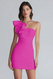 Ruched One Shoulder Bodycon Mała Biała Sukienka