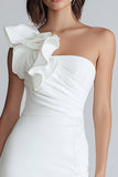 Ruched One Shoulder Bodycon Mała Biała Sukienka