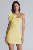 Ruched One Shoulder Bodycon Mała Biała Sukienka