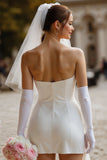 Biała Sweetheart Bodycon Satynowa Krótka sukienka z kokardą (bez rękawiczek)