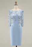 Blush Pink Sheath 3D Flower Round Neck Midi Mother of the Bride Dress z rękawami 3/4