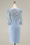 Blush Pink Sheath 3D Flower Round Neck Midi Mother of the Bride Dress z rękawami 3/4