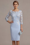 Blush Pink Sheath 3D Flower Round Neck Midi Mother of the Bride Dress z rękawami 3/4