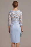 Blush Pink Sheath 3D Flower Round Neck Midi Mother of the Bride Dress z rękawami 3/4
