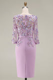 Blush Pink Sheath 3D Flower Round Neck Midi Mother of the Bride Dress z rękawami 3/4
