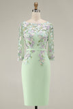 Blush Pink Sheath 3D Flower Round Neck Midi Mother of the Bride Dress z rękawami 3/4