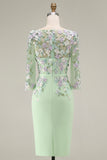 Blush Pink Sheath 3D Flower Round Neck Midi Mother of the Bride Dress z rękawami 3/4