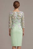 Blush Pink Sheath 3D Flower Round Neck Midi Mother of the Bride Dress z rękawami 3/4