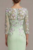 Blush Pink Sheath 3D Flower Round Neck Midi Mother of the Bride Dress z rękawami 3/4