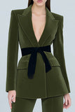 Olive Velvet Capel Clael Double dwuczęściowe damskie garnitury biznesowe z paskiem