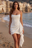 Tiulowa Ivory Sweetheart Mini Sukienka z falbanami