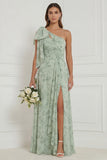 Sukienka druhny w kształcie Dusty Sage One Shoulder A Line A z rozcięciem