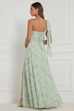 Sukienka druhny w kształcie Dusty Sage One Shoulder A Line A z rozcięciem