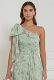 Sukienka druhny w kształcie Dusty Sage One Shoulder A Line A z rozcięciem