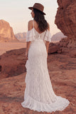Koronkowa suknia z falbanami w stylu Cold Shoulder Lace syrena