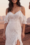 Koronkowa suknia z falbanami w stylu Cold Shoulder Lace syrena