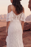 Koronkowa suknia z falbanami w stylu Cold Shoulder Lace syrena