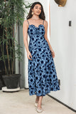 Maxi Niebieska Cienkich Ramiączkach Sukienka Boho W Kwiaty