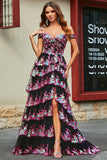 Ciemnoniebieska tiulowa sukienka na studniówkę z odkrytymi ramionami